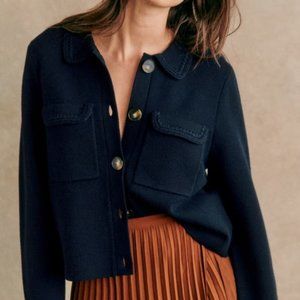 Sezane Merino Wool Betty Cardigan women Sweater, Navy, SMALL